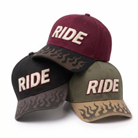 Gorra de Béisbol de Sarga de Algodón Lavado Personalizada por el Fabricante, con Bordado 3D y Estampado de Llama RIDE, Estructurada, Unisex, Ajustable