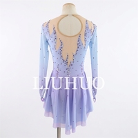 LIUHUO Robe de patinage artistique Filles Impression violette Strass étincelants Competition Performance Leotards Customize