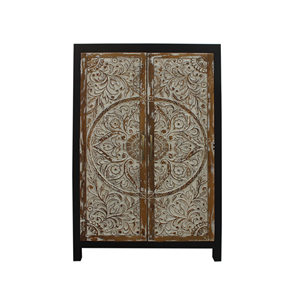 Traditional Wooden Almirah Cabinet with Carved Design Spacious <b>Wardrobe</b> for Clothes Storage with Lock System and Premium Natural - Product Image 1