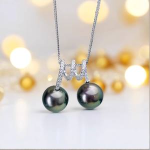 Collier pendentif simple en argent DIY 31303 avec perles de 9 à 13 mm, support vide double perle, argent S925, accessoire avec perles - Product Image 1