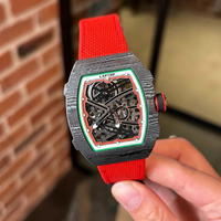 Montre automatique mécanique unisexe haut de gamme à tourbillon, avec boîtier tonneau en fibre de carbone et cadran squelette – Meilleure vente