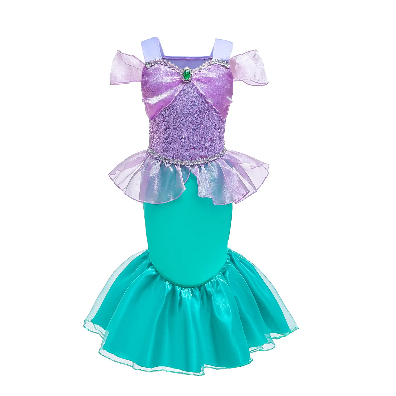 ชุดคอสเพลย์นางเงือกสำหรับเด็กไปงานปาร์ตี้ชุดนางเงือกสีม่วงประดับเลื่อมสำหรับเด็กผู้หญิง