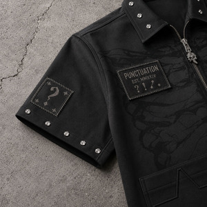 T-Shirt <span class=keywords><strong>da</strong></span> Uomo di Alta Qualità Personalizzata, Stile Vintage Streetwear, Oversize, Manica Corta, con Cerniera, Patch Ricamate, Strass e Taglio Squadrato - Product Image 4