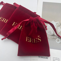 Tas Penyimpanan Lipstik Parfum Beludru Mewah dengan Tali Serut, Logo Custom, Cetak Merah, Pouch Perhiasan Kalung Anting dari Beludru Poliester