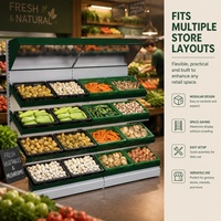 Modern houten wanddisplayrek voor supermarkt, geschikt voor fruit en groenten