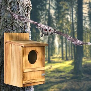 Nichoir pour hibou chauve-souris, nichoir pour oiseaux, nichoir en bois à ouverture circulaire pour l'extérieur avec vis de fixation, copeaux de bois, maison pour animaux de compagnie - Product Image 3
