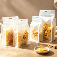 Vochtbestendige witte zak met platte bodem, ritssluiting en transparant venster, staande zak voor het bewaren van gedroogd fruit en snacks