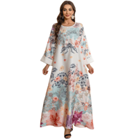 Robe longue de luxe en polyester à imprimé floral perlé pour femme, élégante, ornée de perles, modeste, faite main, pour l'Aïd, Abaya en polyester perlé