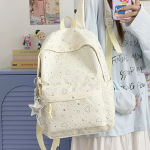 Sac à dos unisexe tendance à motif cœur, esthétique Kawaii, avec fermeture éclair, breloque cœur, grande capacité, résistant à l'eau, antivol, pour l'université - Product Image 2