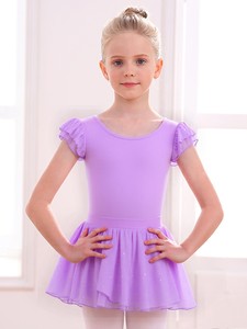 Justaucorps de ballet pour filles à manches courtes à volants, robe de danse avec jupe en tulle plissée détachable, motif à pois scintillants, tenue d'entraînement et de performance - Product Image 3