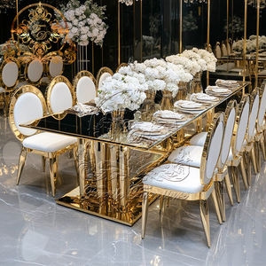 طاولة زفاف ذهبية ذهبية مأدبة عشاء من الزجاج الأسود للفنادق من الفولاذ المقاوم للصدأ وصلت حديثًا للمناسبات - Product Image 1