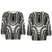 Tunique en tricot texturé bouclé jacquard noir et blanc pour femme, coupe mi-longue, style rétro artistique