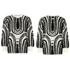 Maglione Tunicato da Donna in <span class=keywords><strong>Maglia</strong></span> Jacquard Curva Bianco e Nero, Morbido e Testurizzato, Lunghezza Media, Stile Retrò Artistico - Product Image 3