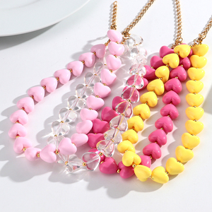 Collana alla Moda 2026 per <span class=keywords><strong>San</strong></span> <span class=keywords><strong>Valentino</strong></span>, Grazioso Girocollo con Perline a Cuore Colorate in Acrilico per Donne e Ragazze - Product Image 1