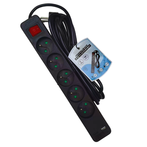 สายเคเบิลต่อขยายแบบ French Type Black 5ช่อง H05VV-F 3G1.0mm 3/5/10เมตรสายไฟ IP20ช่องเสียบ USB Type-C ฉนวนพีวีซี - Product Image 1