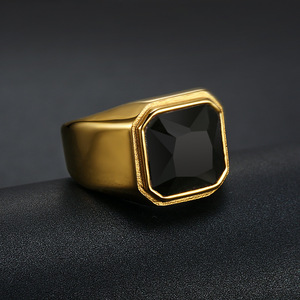 하이 퀄리티 남자의 반지 블랙 보석 큰 마노 반지 남성용 스테인레스 스틸 보석 - Product Image 6