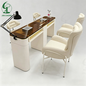 JINCHENG Table de manucure en fer simple, ensemble de table en verre brun, table de manucure adaptée aux esthéticiennes - Product Image 1