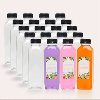 Bouteilles de jus en plastique PET carrées françaises de 16 oz avec bouchons noirs inviolables, contenants transparents de 500 ml pour jus pressé à froid
