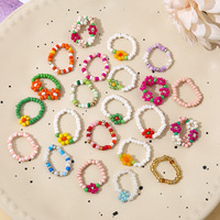Bague populaire en perles de verre, motif floral tricoté coloré, pour l'index féminin