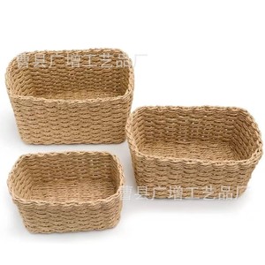 Handmade Woven Paper Rope Storage <b>Baskets</b> Rectangle Shape For Desktop Coffee <b>Table</b> Snack Cosmetic Organizing - Product Image 5