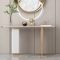 Table Console d'angle moderne en métal et marbre pour hall d'hôtel en acier inoxydable Entrée pour salon avec miroir