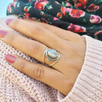 Kadınlar için Oval Kabaşon Bölünmüş Saplı Yüzük, 17mm, Beyaz Altın Kaplama Pirinç Vintage Boho, 2 Renk