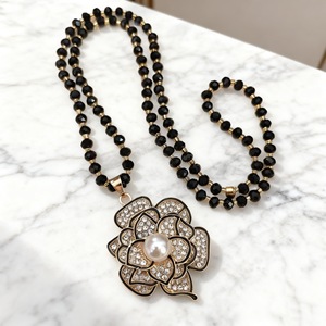 Crystal Necklace Flower Pendant With Pearl And Rhinestones For Women Everyday Wear - Product Image 1