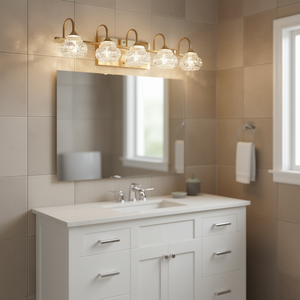 Applique murale moderne en cristal pour salle de bain, 5 lumières, dorée, avec abat-jour en verre transparent, lampe de miroir blanc chaud - Product Image 2