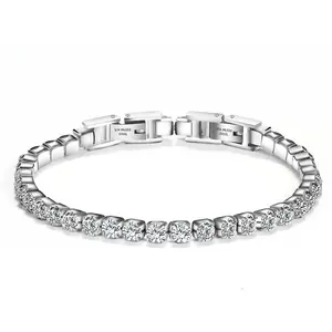 Nickel miễn phí đồ trang sức phụ nữ High End thép không gỉ Inlay sáng bóng Kim Cương Zirconia Bạc Tennis Vòng đeo tay