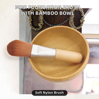 Mini pinceau plat pour fond de teint, bol en bambou, manche court en bois, applicateur micro-brosse en nylon végétalien, marque privée, masque facial