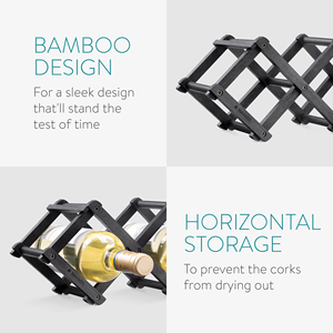 Modern Small Black Bamboo Wine <b>Rack</b> Wine Stand with Foldable Design for Organizing and Storing <b>Bottles</b> - Product Image 3