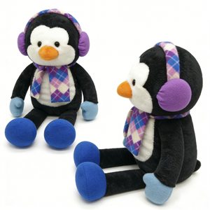 Juguete de Peluche de Pingüino Personalizado con Bufanda y Orejeras para Invierno, Pingüino de Peluche con Atuendo Invernal Morado y Azul para la Temporada de Frío - Product Image 6
