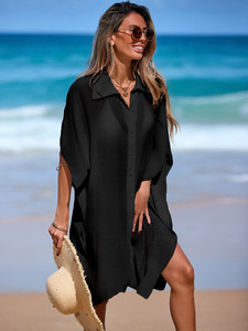 Camisa Blanca de Playa para Mujer, Estilo Túnica, Cuello Holgado, Manga Larga, para Usar sobre Trajes de Baño - Product Image 5
