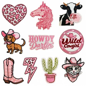 Patch brodé en tissu polyester style cowgirl western, motif cœur et nœud style <span class=keywords><strong>Panthère</strong></span> <span class=keywords><strong>Rose</strong></span>, thermocollant pour chapeaux, bottes et vêtements - Product Image 3