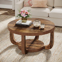 Table basse double couche en bois massif de style campagnard américain Ruisha avec espace de rangement pour le salon
