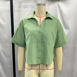 KAR & OT ZA 2024 autunno nuovi <span class=keywords><strong>polsini</strong></span> arricciacapelli decorativi da donna a doppia tasca ampia e sottile <span class=keywords><strong>camicia</strong></span> a maniche corte - Product Image 2