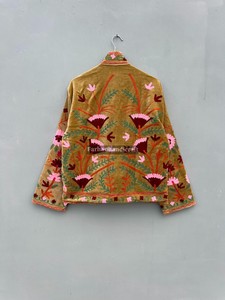 Hand Embroidered Suzani <b>Velvet</b> <b>Coat</b> Floral Boho Chic <b>Women</b> Jacket Traditional Artisan Outerwear Custom Low MOQ - Product Image 2