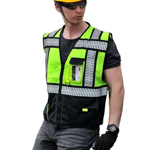 Polyester hi vis wear front solid back mesh hi vis safety reflective construction vest ANSI Class 2 security workwear clothing