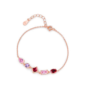 Bracelet en argent sterling S925, série rose et violette, zircon, chaîne en or rose pour femmes, version cuivre personnalisable - Product Image 1