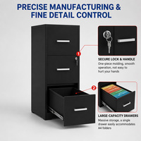 Archivador de Acero con 3 Cajones, Mueble de Oficina, Archivador Vertical para Soluciones de Almacenamiento de Documentos