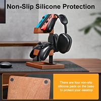 Support pour manette et casque en bois massif - Organisateur de jeu 2 en 1 pour deux manettes et casques, compatible avec toutes les consoles principales