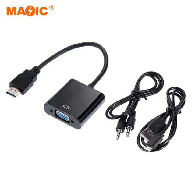 HDMI to VGA Adapter Converter Cable with Audio and Power Supply Cable Support 1080P for PS3 HDTV PC