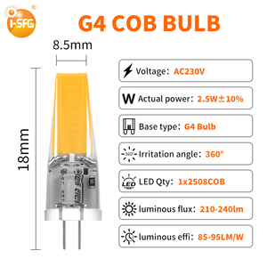 2025 Tốt Nhất Người Bán G4 <span class=keywords><strong>COB</strong></span> <span class=keywords><strong>LED</strong></span> Ngô Bóng Đèn 2.5W AC 230V SMD Nguồn Cảnh Quan Chiếu Sáng Trần Sử Dụng Khu Dân Cư Thay Đổi Độ Sáng CE Chứng Nhận - Product Image 6