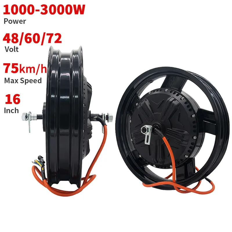 16Inch Elektrische Motorfiets Motor En Controller 1000-3000W 48V/60V/72V/96V Elektrische Wiel Naaf Motor Voor Bromfiets