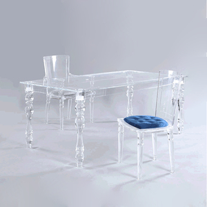 Mesa de Comedor Moderna de Acrílico para Bodas con Estructura de Acero Inoxidable <span class=keywords><strong>y</strong></span> Cubierta de Vidrio Templado para Hotel, Restaurante, Banquete <span class=keywords><strong>y</strong></span> Uso Doméstico - Product Image 1