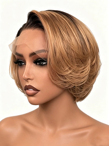 Blonde 13x4 Frontalperücke für geschichteten Bob, 10 Zoll, brasilianisches Remy-Haar, transparent, kleine Salonqualität, vorgezupft, natürlicher Haaransatz - Product Image 5