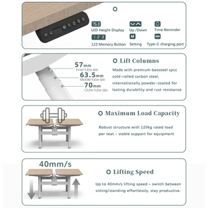 4DF3 Ergonomic Adjustable Height <strong>Desk</strong> 4 <strong>Round</strong> Shape Legs Writing Table Frame Height Adjustable with Cable Tray and Screen Clamp - Product Image 5