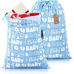Sacchetto Regalo Blu a <span class=keywords><strong>Tema</strong></span> Neonato con Coulisse per Baby Shower e Feste di Compleanno, Sacchetto Regalo in Tessuto Stampato per Neonati, Sacchetto Regalo Riutilizzabile con Coulisse - Product Image 1