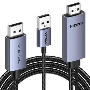 Câble <span class=keywords><strong>HDMI</strong></span> bidirectionnel <span class=keywords><strong>UGREEN</strong></span> 4K 60Hz vers DisplayPort, adaptateur mâle vers mâle DP 1.2, HDCP 2.2, <span class=keywords><strong>HDMI</strong></span> 1.4 4K 30Hz avec alimentation USB - Product Image 1