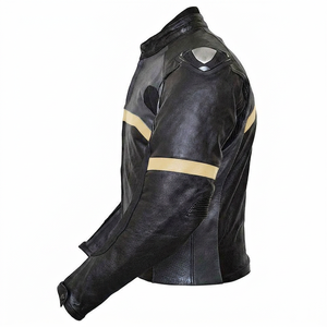 Blouson de moto en cuir véritable pour homme, patchwork, col montant, fermeture éclair, coupe-vent, respirant, coupe ajustée, personnalisable - Product Image 6